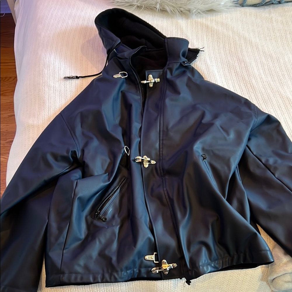 Men's Black Raincoat with Toggle Closures